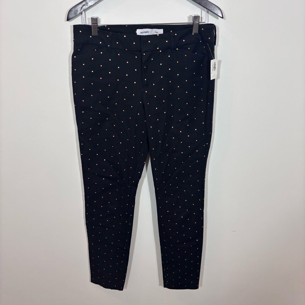Old Navy NWT 8 Long Black Gold Foil Polka Dot Pixie Pant